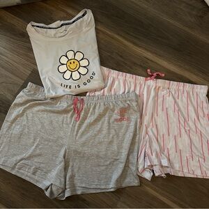 Life Is Good Women's Pajama Set - White, Gray, and Pink